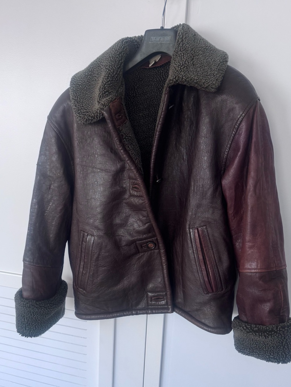 Weatherproof Burgundy brown Leather Shearling-Trim Jacket